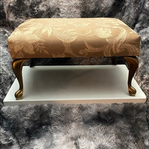 Upholstered Floral Accent foot stool in Tan with Gold/Copper colored Legs - Picture 10 of 16